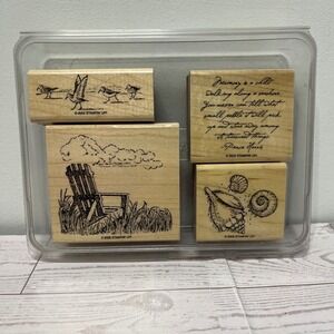 Stampin Up Treasured Things 2005 Wood Mount Rubber Stamp Set Beach Coastal 4pc